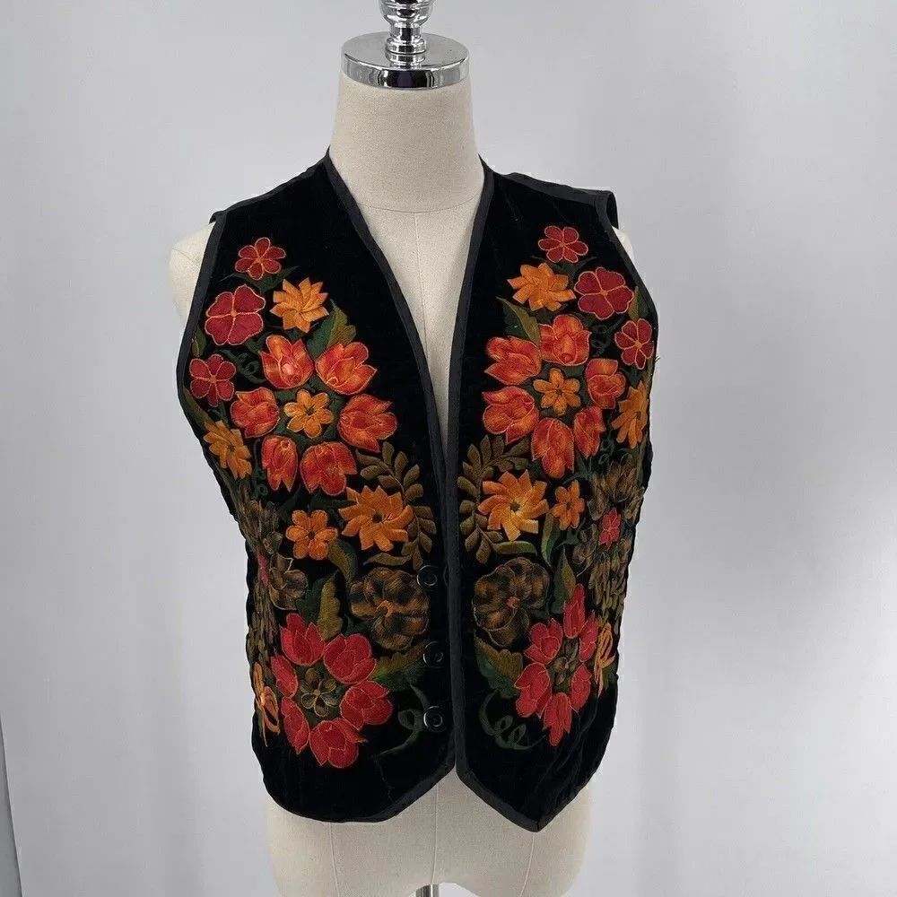 Unisex El Tecomate S embroidered Woven Vest Guatemalan 100% Cotton Velvet 60s